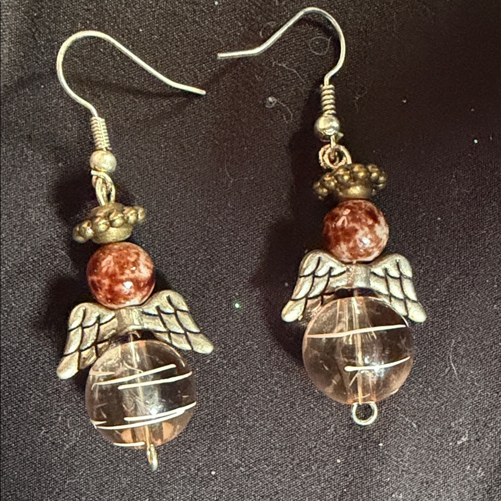 Angel Wing Silver and Brown Earrings